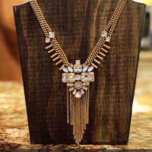 Vintage Inspired Crystal Broach Tassel Necklace